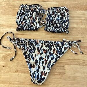 Square Bandeau Abstract Print Bikini Sexy Blue White